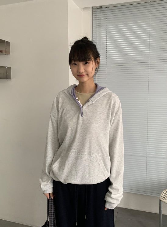 BAON（バオン）の「ダルン ワッフル カラー マッチング ボタン フーディー（トップス）」