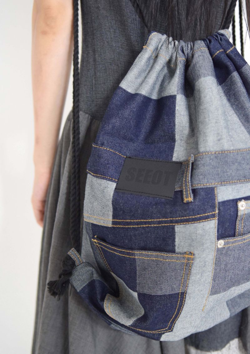 Square Denim Pocket Backpack