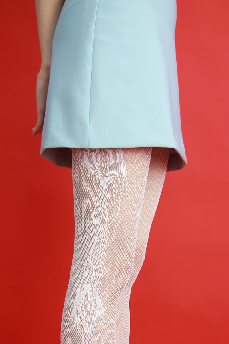 side rose vine mesh tights (white)