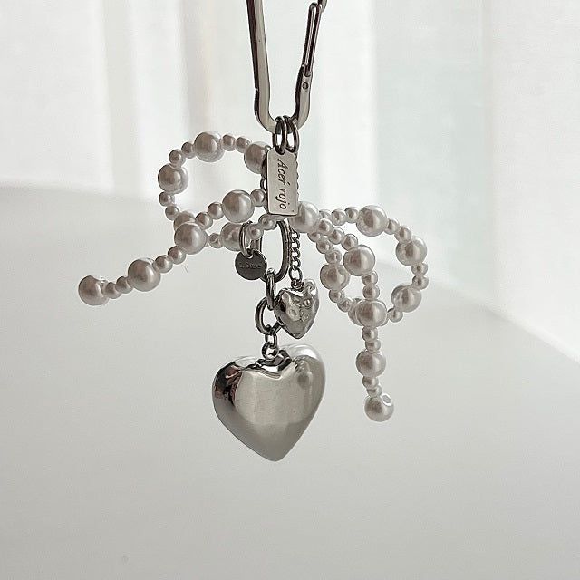 rop Ballet Core Keyring Stainless Steel Titanium Pearl Ribbon Big Heart AirPods Buzz Keyring Keyring