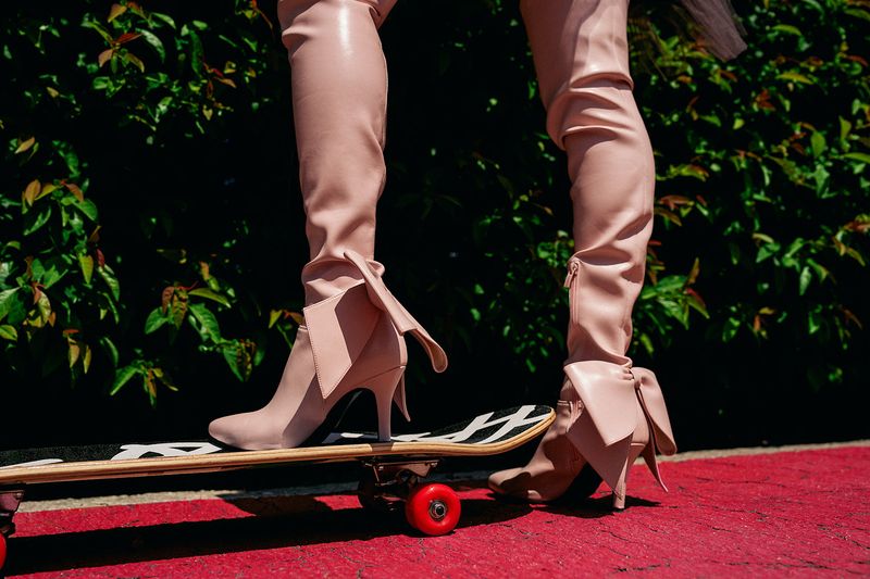 Ribbon Boots Heel(Pink)
