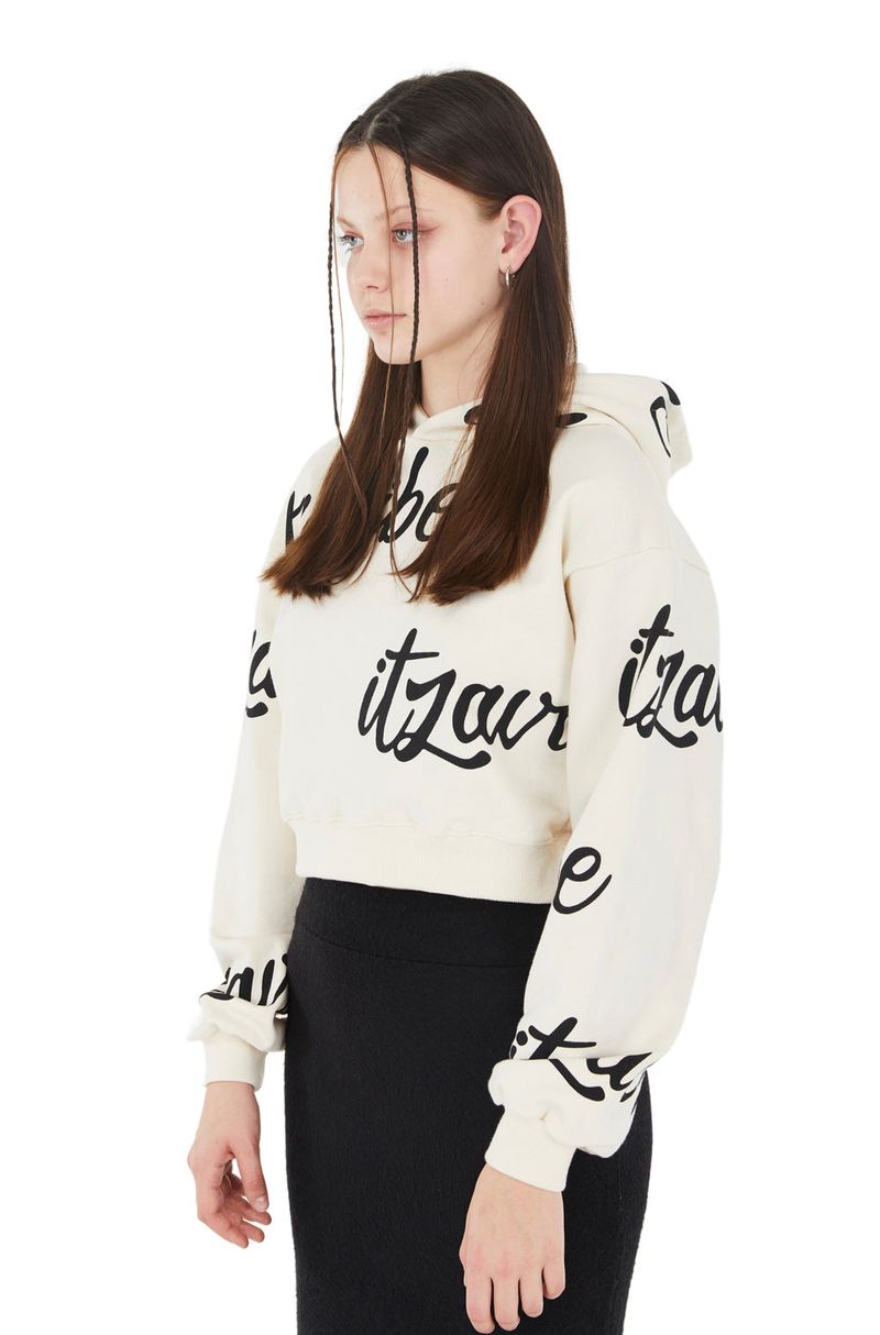 [IHD005-14] SCRIPT PATTERN CROP HOODIE - IVORY