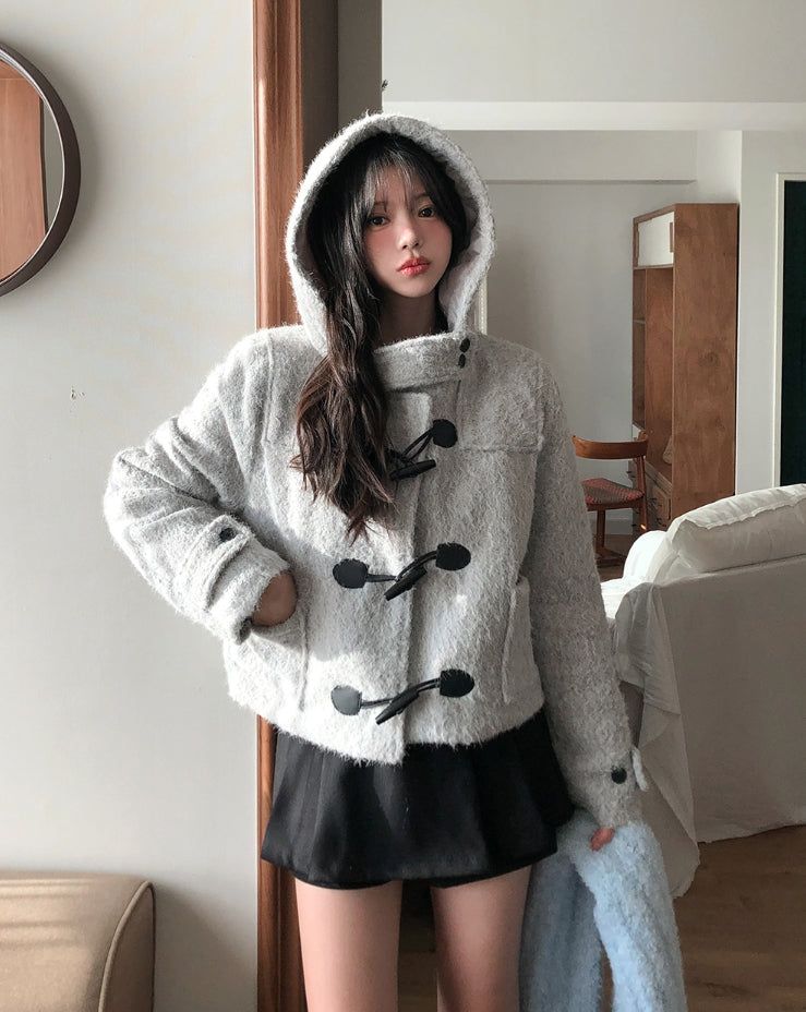 [wool 20%] Dawson Hairy Hooded Duffle Coat