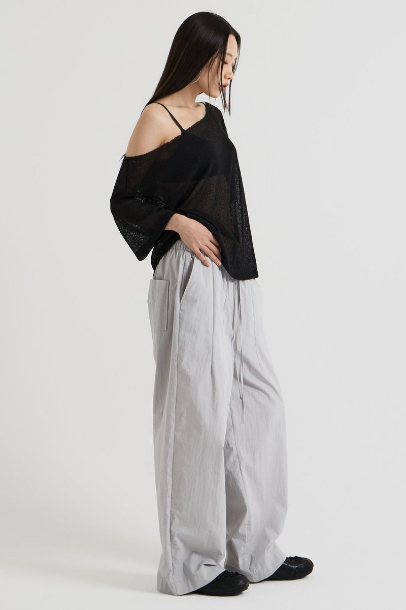 Cotton wide banding pants, Gray