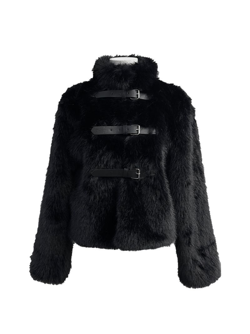 black buckle fur jacket