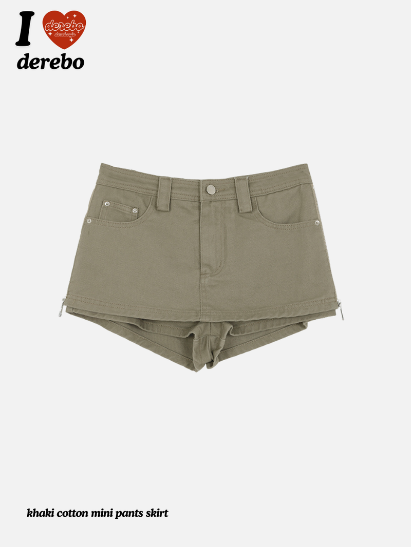 khaki cotton mini pants skirt