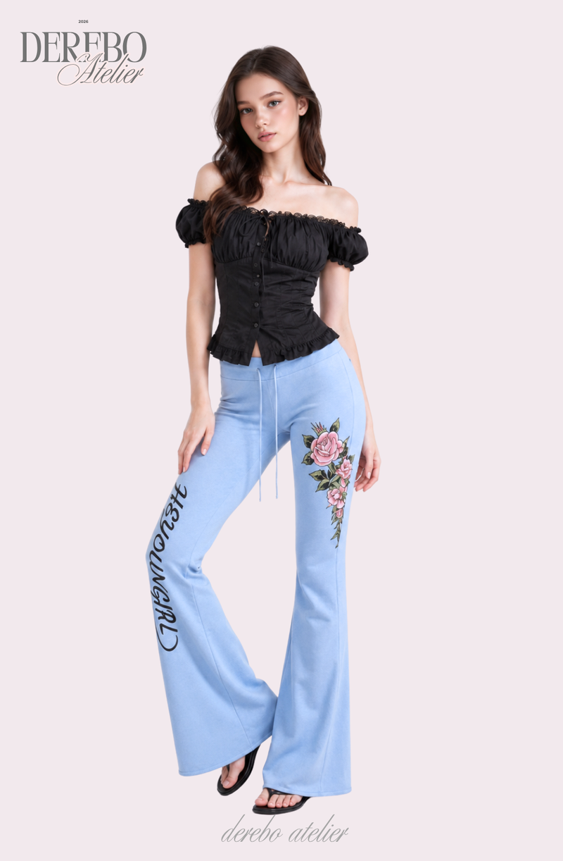 Blue Rose Semi-Flare Long Pants