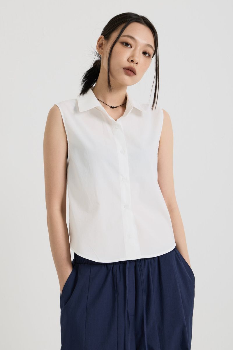 Cotton sleeveless shirt, White