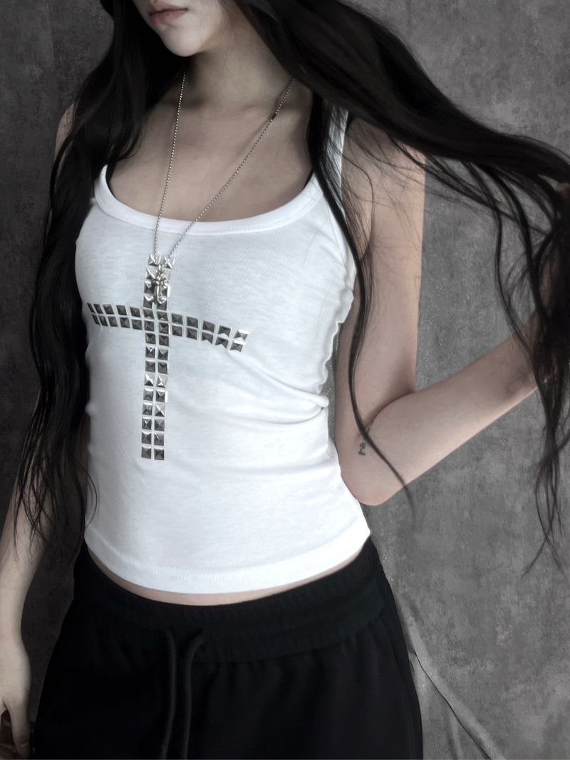 metal stud cross sleeveless (3color)