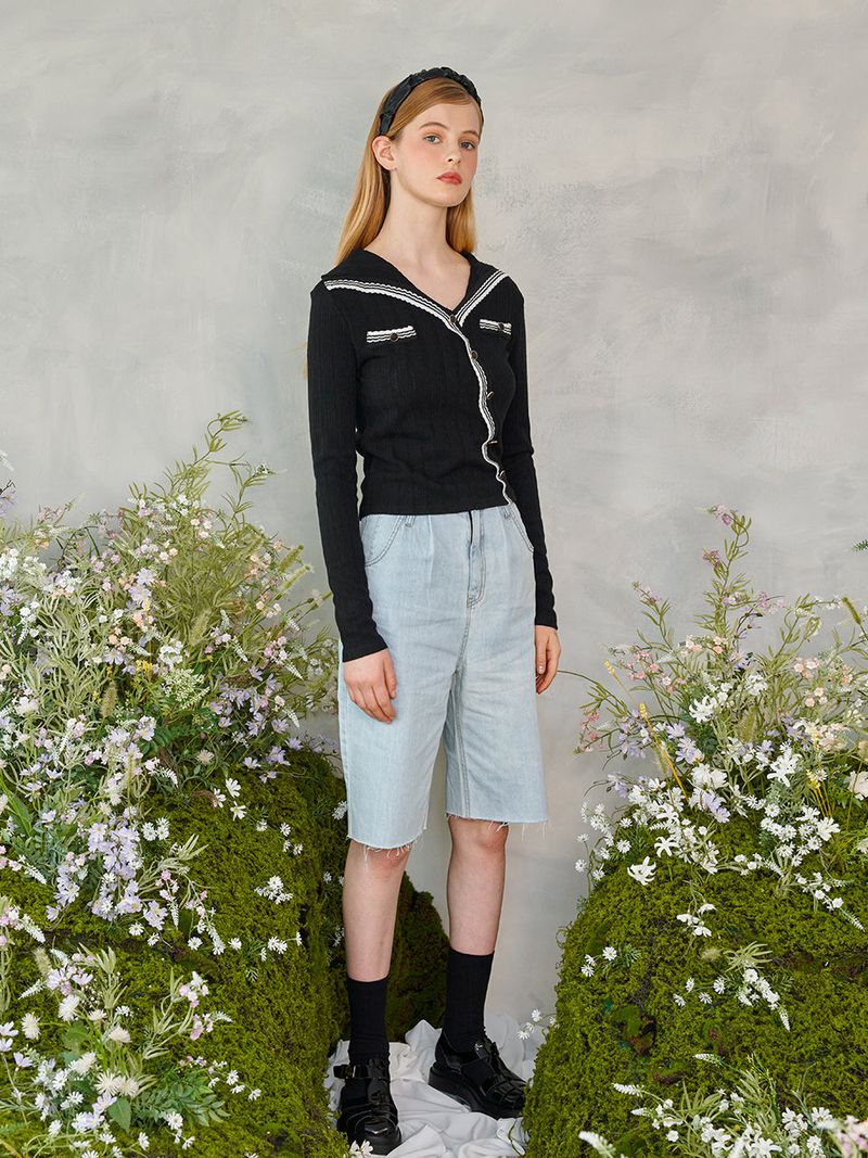 Diagonal Button Knit Cardigan
