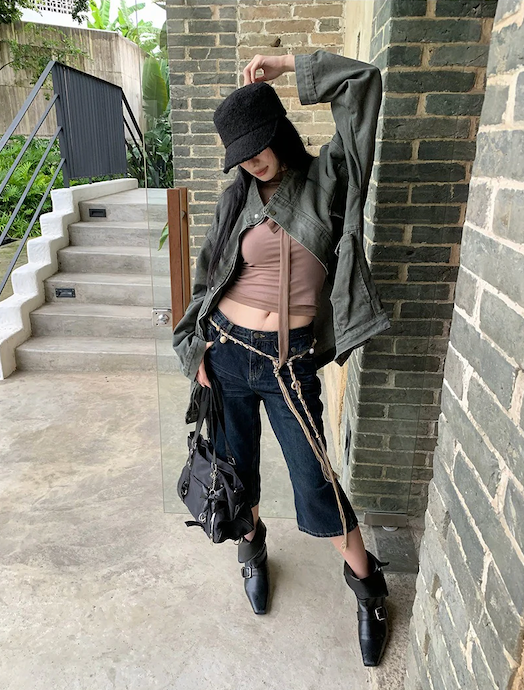 Retro straight capri denim pants
