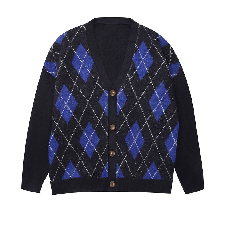 Bulky Brush and Argyle Cardigan_3color