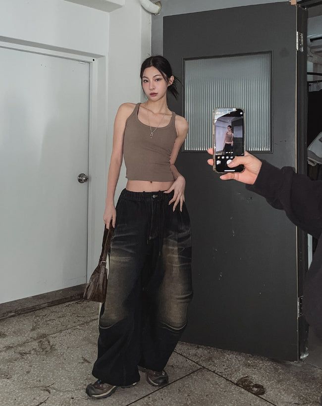 [U-BASIC] Boldy Line Ribbed Crop Sleeveless