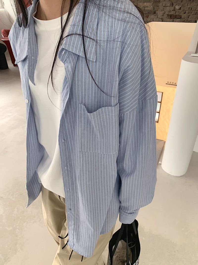 HOMME NECK POINT STRIPE SHIRT