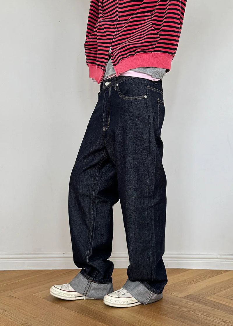 (UNISEX) NONFADE INDIGO WIDE DENIM (S-L)