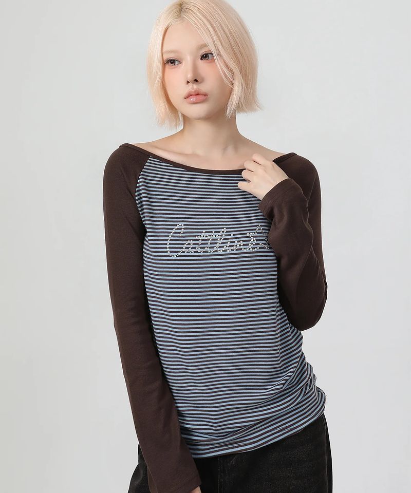 Stripe Reglan Long Sleeve_brown