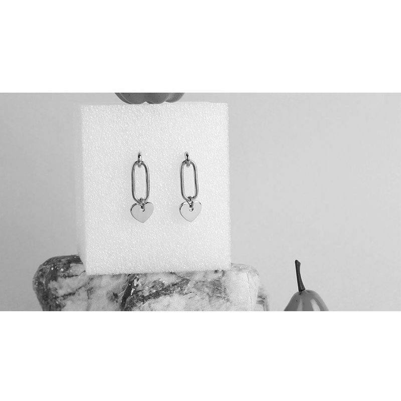 [s925post] heart chain earring