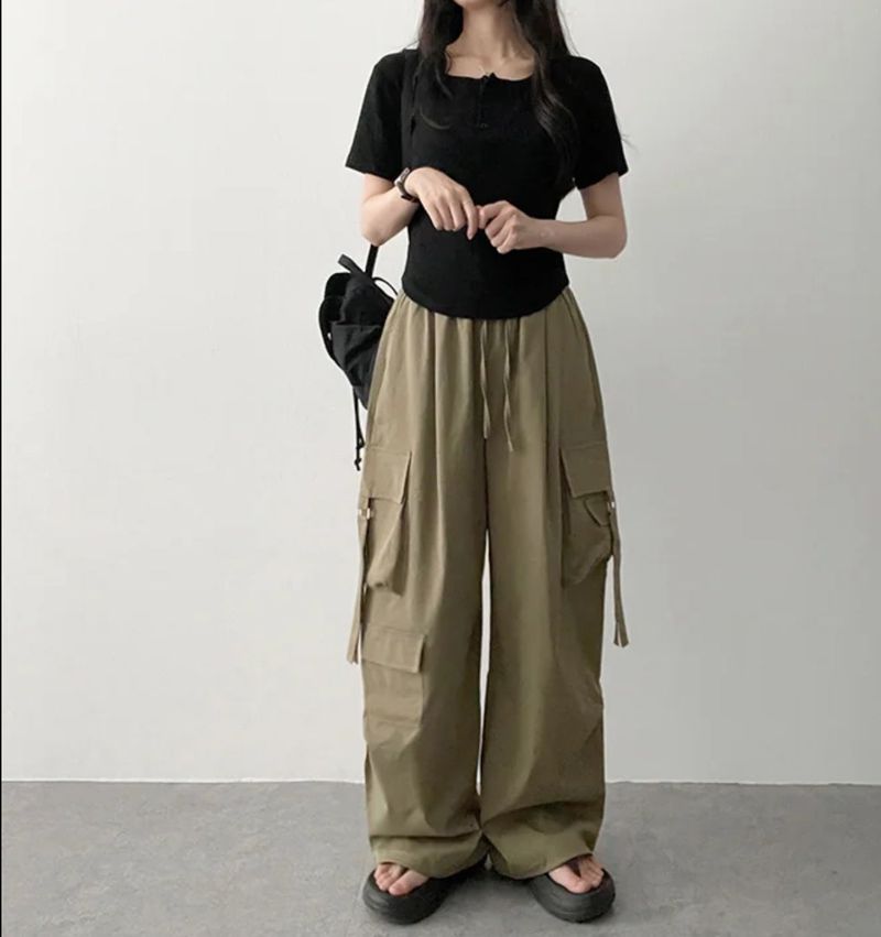 Send-banding two-pocket cargo wide pants