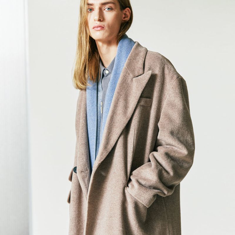 wool blended maximal double coat beige