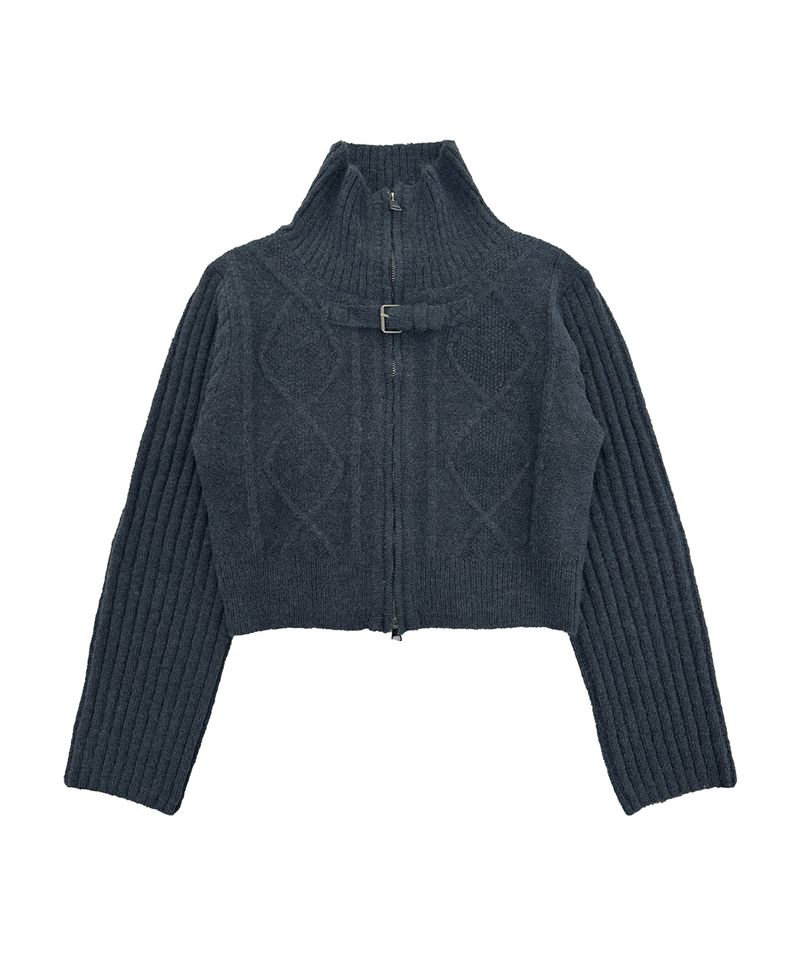 C HIGH NECK KNIT CARDIGAN_CHARCOAL