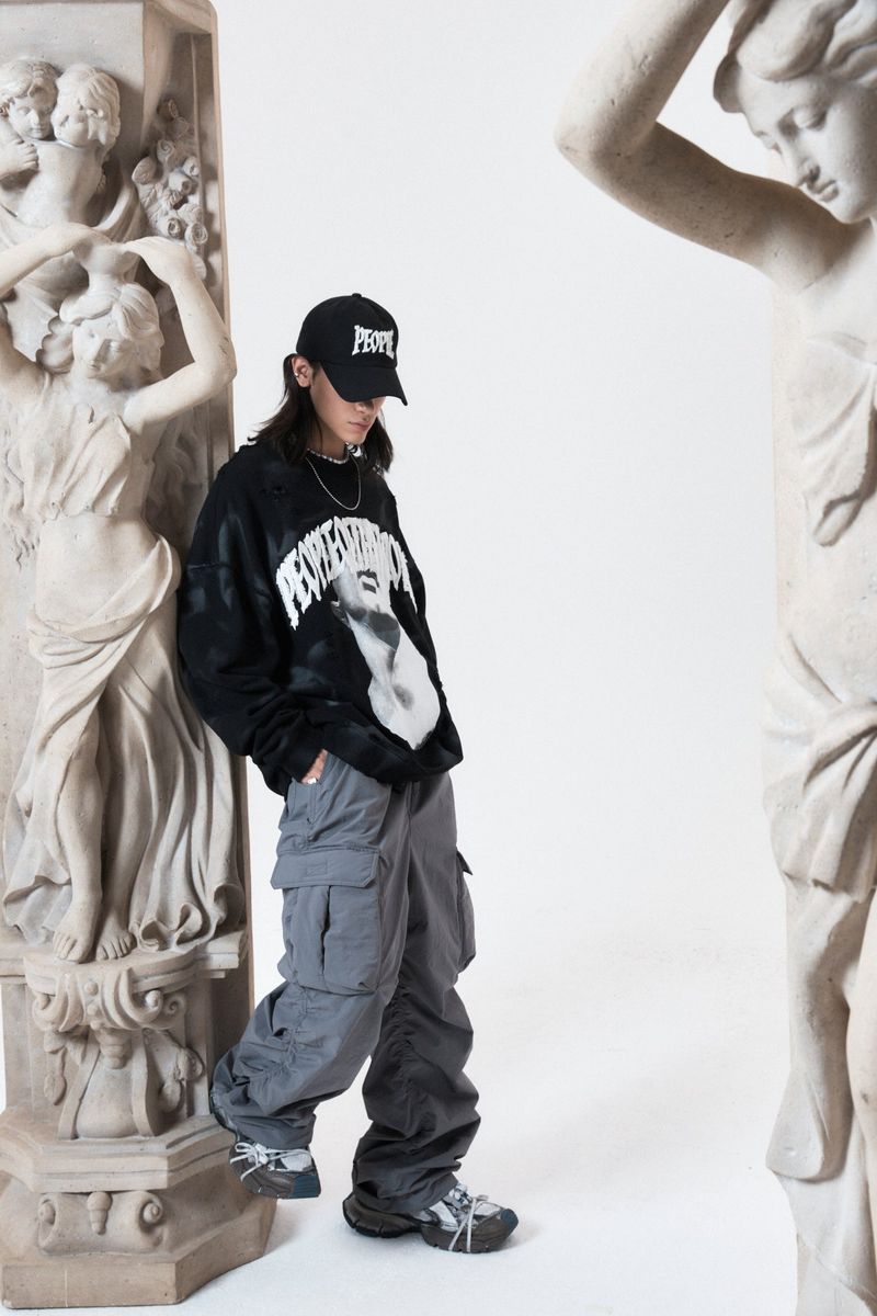 padded pocket shirring pants (GRAY)