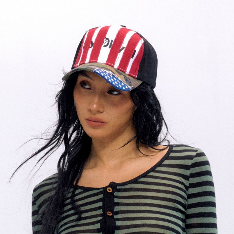 NyDkyel™ Vintage red striped camo patchwork baseball cap