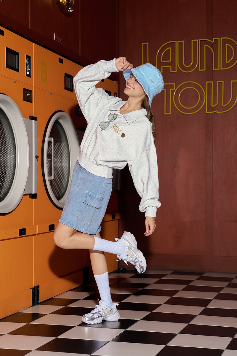 Basic logo Collar Cropped Sweatshirt / Ash Gray [Women]