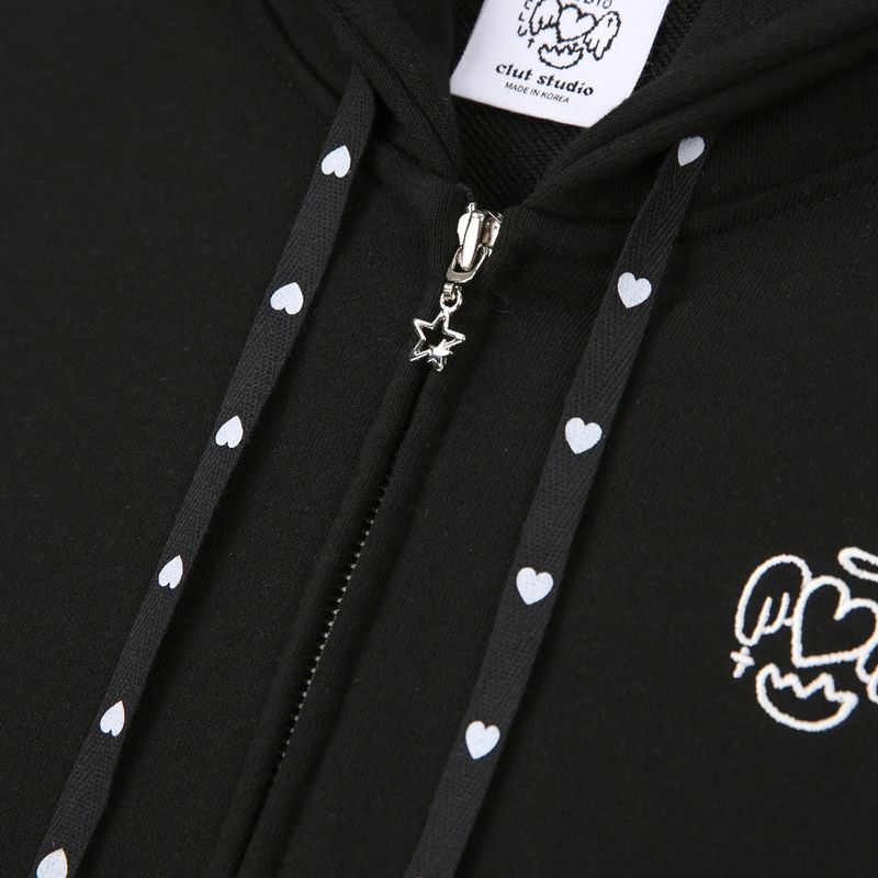 Wings Hooded Zip-up - BLACK