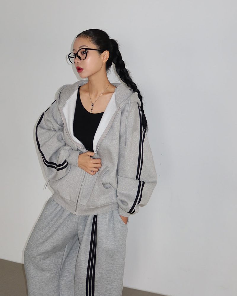 Breeze napping track Oversized-fit hooded zip-up