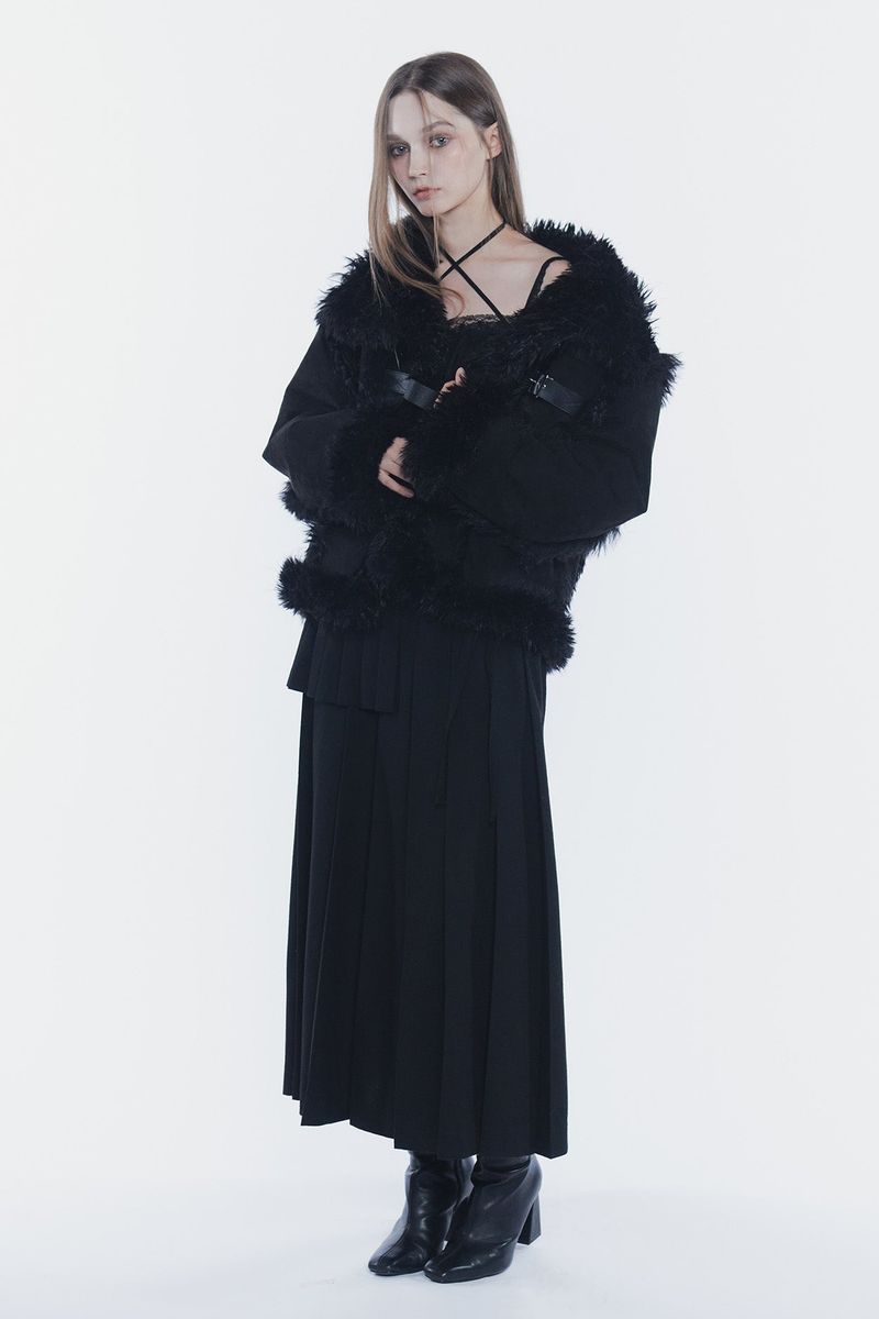 LUNA BELTED SHEARLING JACKET black