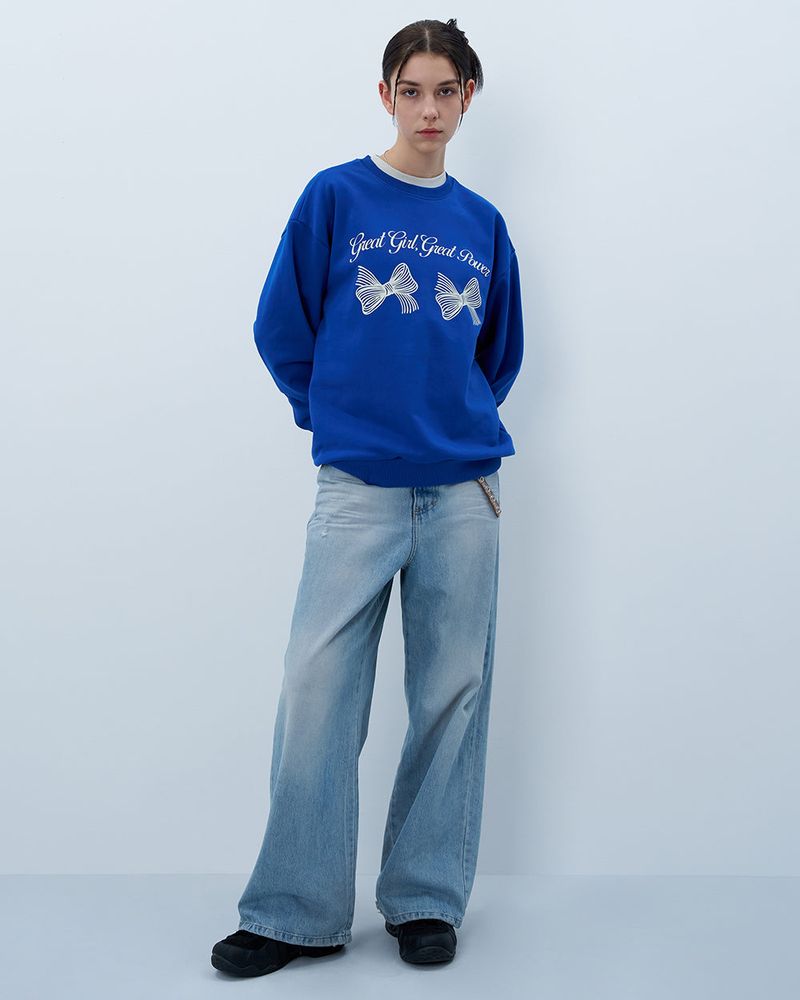TWIN RIBBON SWEATSHIRT-BLUE