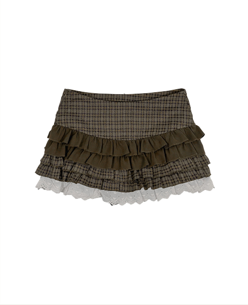 deep woody brown check & lace cancan sk