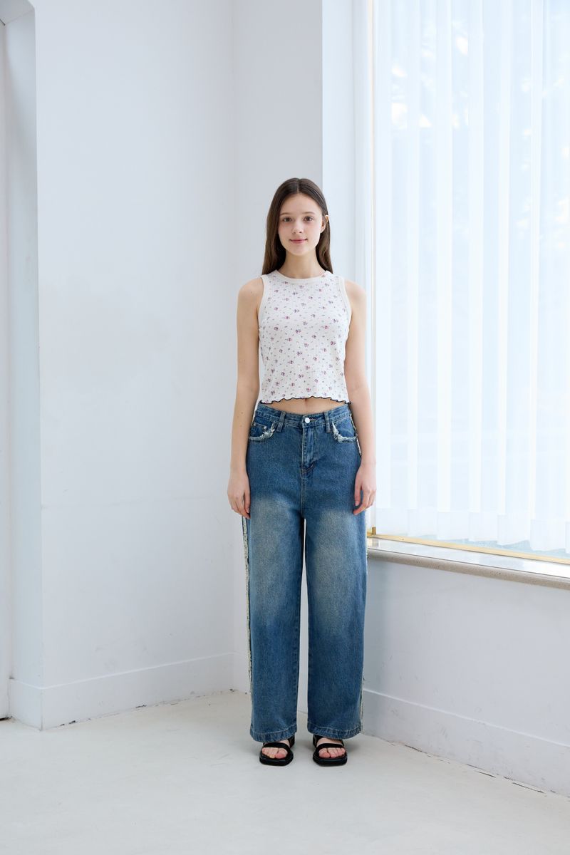 FRINGE DENIM PANTS