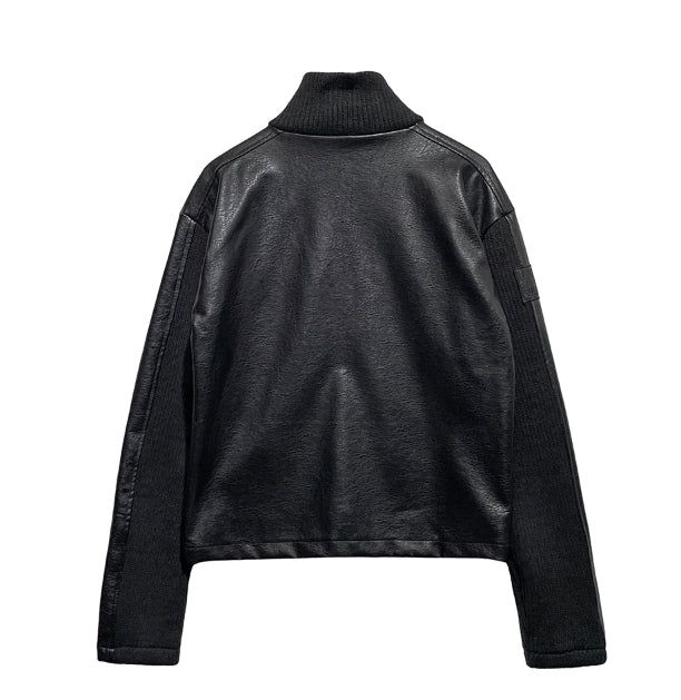 [LANARCH] Amber Leather Pocket Neck Zip-Up