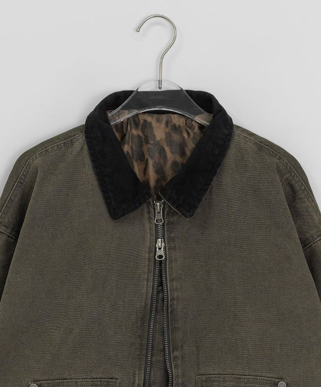 Lano Washing Color Matching Collar Work Jacket