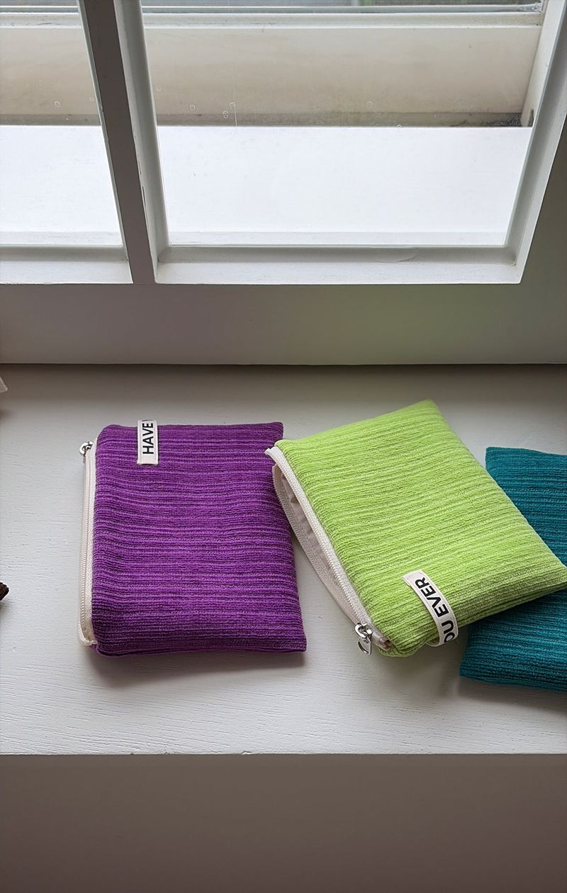Corduroy flat pouch - purple , S size