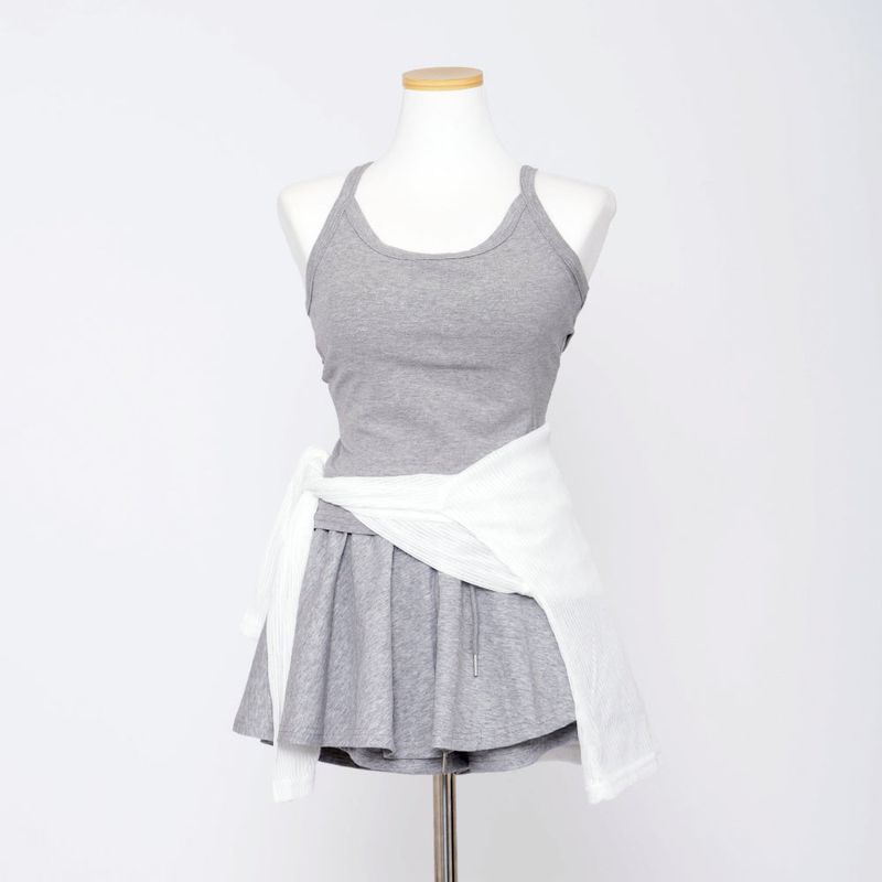 Yeori 3-Piece Set: T-shirt + Sleeveless Bra Top + Elastic Skirt Shorts