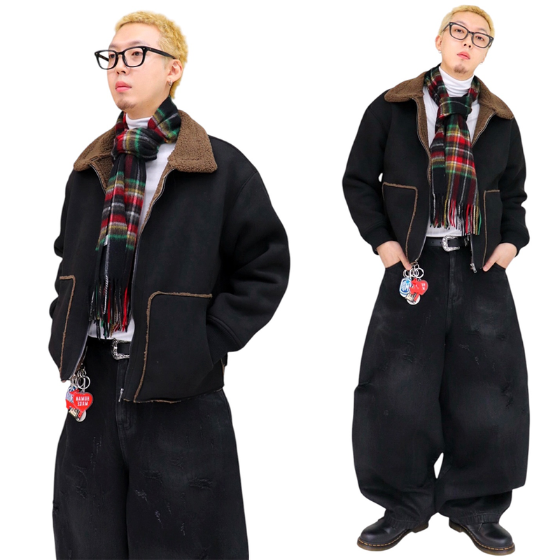Oversized Suede Buckle Shearling Jacket
