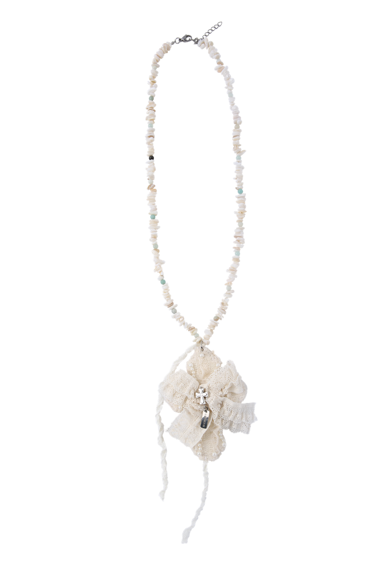 Cotton ribbon cross necklace