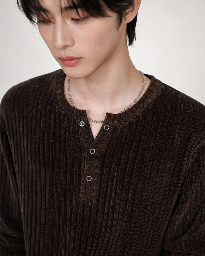 (M's) Velour Henley Neck Long Sleeve