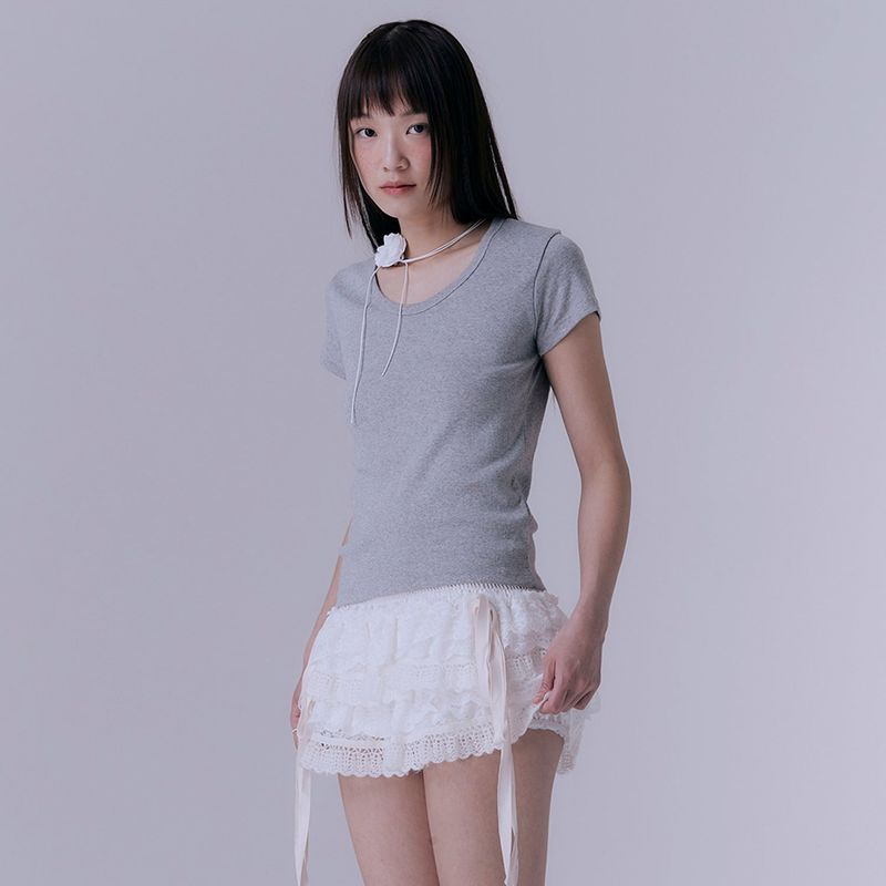 SILN（シルン）の「90's curved t-shirts (MELANGE GREY)（Tops）」