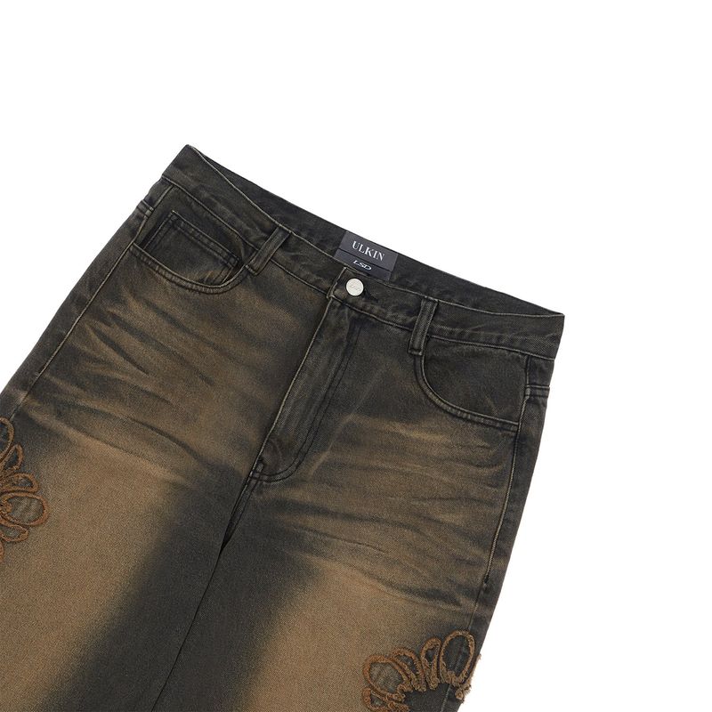 [ULKIN] MUGUNG Applique Washed Denim Pants_Black