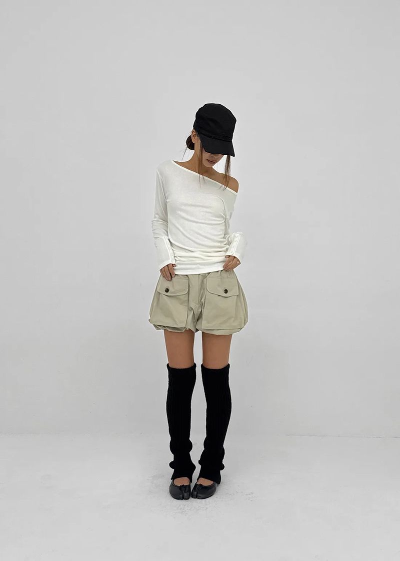 [MADE] Netia Boat Neck Ribbed Long Sleeve Tee