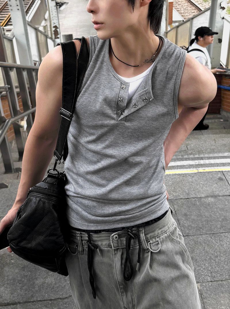 Layered Henley Tank Top