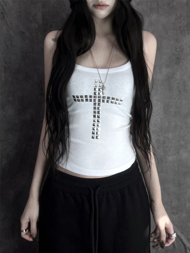 metal stud cross sleeveless (3color)
