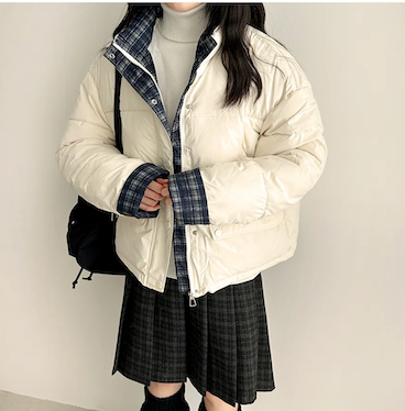 Bomi A-line pleated check midi skirt 