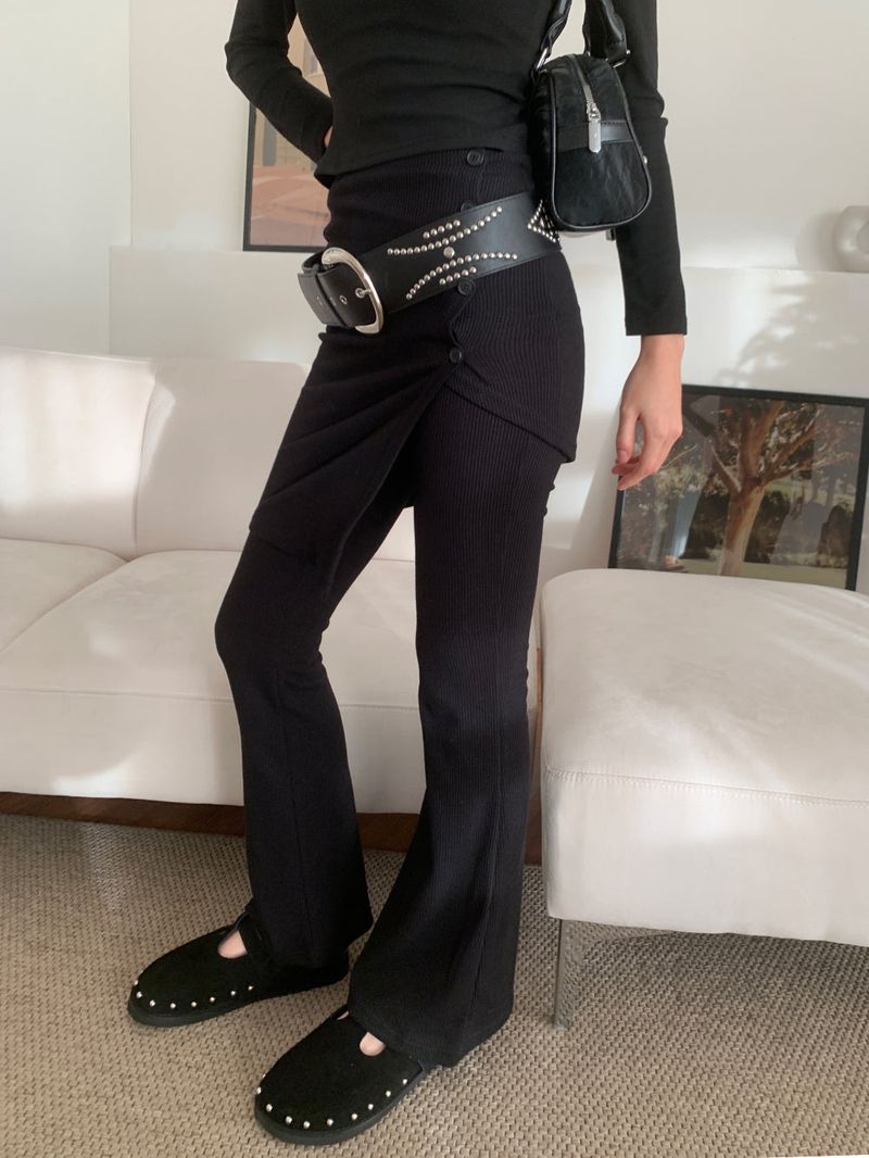 Sway Unbalanced Wrap Button Ribbed Bootcut Pants