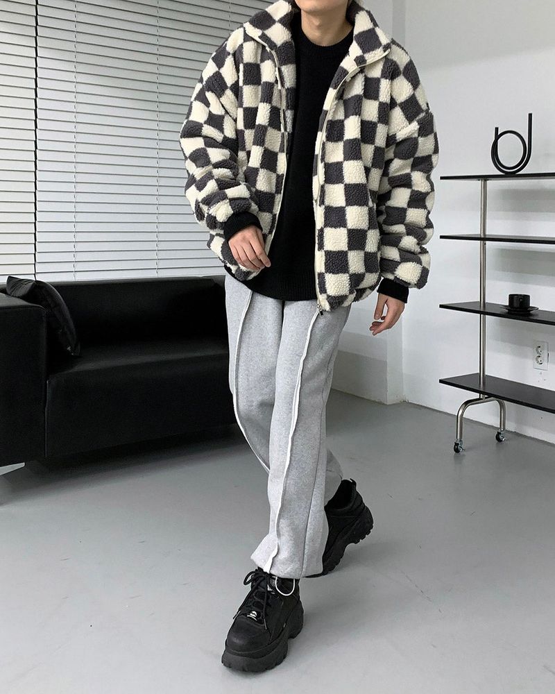 UI Wool Check Turtleneck Zip-Up (2 colors)