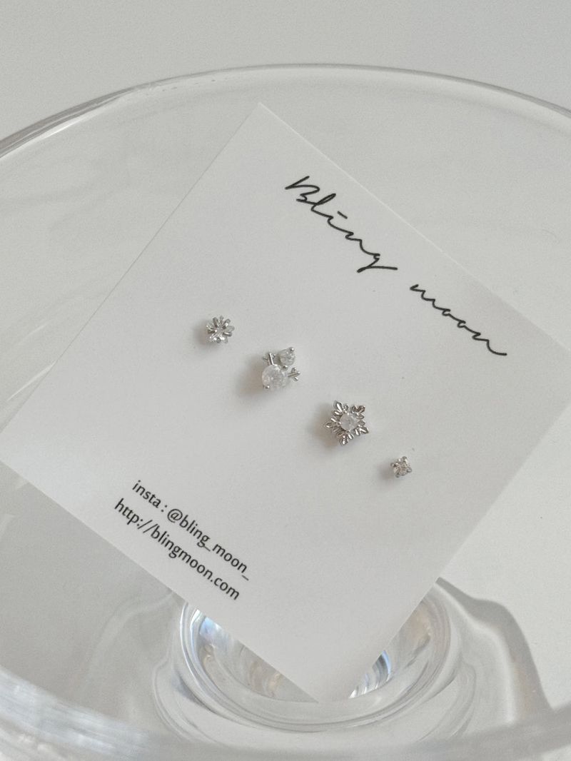 [4 set] White Snowflake Piercing Set 