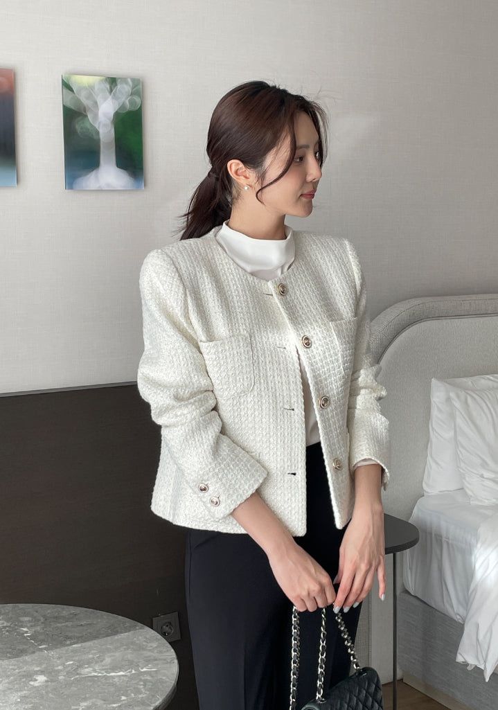 Shurea No Collar Pearl Tweed Jacket